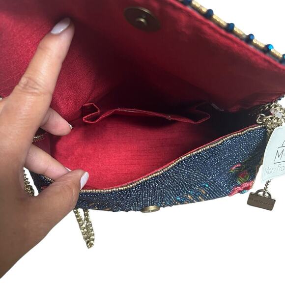 Mary Frances Blue Beaded Mystic Flap Crossbody Bag Gold Chain Crossbody - Picture 9 of 16